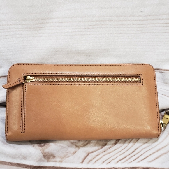 Fossil Boho Fall Leaves Camel Brown Leather Zip Wallet Wristlet READ 8" 2016 - Picture 8 of 15